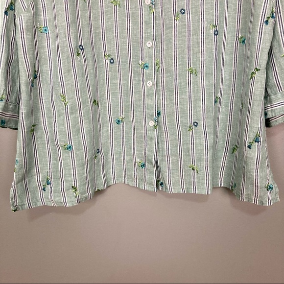 Coldwater Creek Mountain Air Linen Shirt Women’s Size XL Embroidered Stripe Boho - Picture 4 of 9